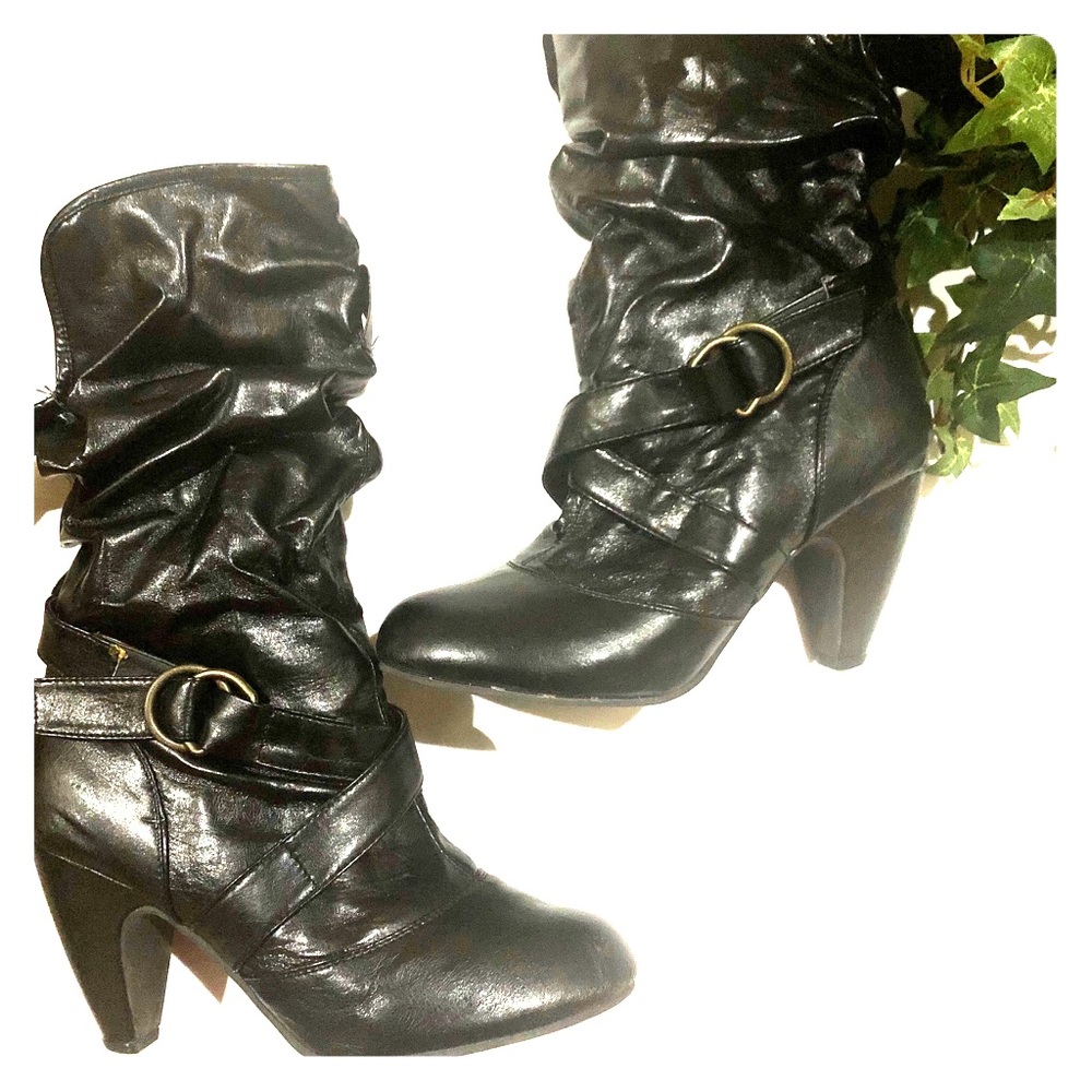High heel leather boots